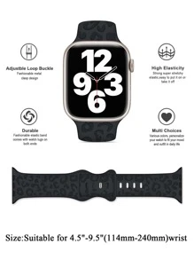 豹纹花卉雕刻表带，兼容苹果手表 49mm、45mm、44mm、42mm、41mm、40mm、38mm、46mm 表盘，豹纹防水运动硅胶替换表带，适用于苹果手表 Series 11、10、9、8、7、6、5、4、3、2、1、SE，女士款 - 黑色 - 查看 3
