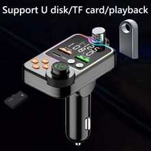 FM發射器調變器音頻音樂接收器汽車MP3播放器Type C雙USB汽車充電器無線5.0免提汽車套件 - 黑色 - 查看 8