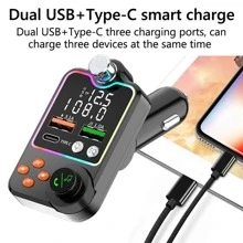 FM發射器調變器音頻音樂接收器汽車MP3播放器Type C雙USB汽車充電器無線5.0免提汽車套件 - 黑色 - 查看 9