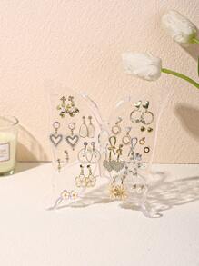 1 pieza estante de plástico para almacenamiento de joyas, soporte organizador de joyas con forma de mariposa transparente para pendientes - transparente - Ver 2