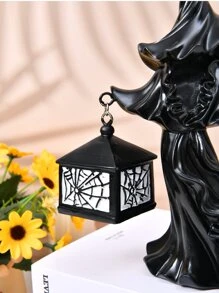 1 件带灯笼的树脂小雕像，带点亮的灯笼，万圣节装饰，以地狱侍从为特色的最佳礼物