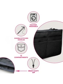 13-Pocket Waterproof Nylon Makeup Organizer Bag, Foldable Multifunctional Storage Tote Bag, Minimalist Stylish Nylon Waterproof Unisex Tote Handbag, Briefcase, Travel Backpack, Mini Gift, Teacher's Gift, Valentine's Day Gift, Back To School Supplies - Black - View 6