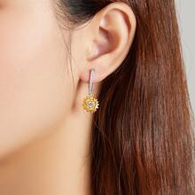 銀向日葵耳朵搭扣925純銀金色顏色立方氧化鋯耳環適合女士婚禮派對首飾類