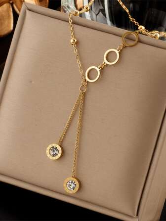 1 st 316L rostfritt stål inlagd Cubic Zirconia Gorgeou Halsband För Kvinnor Par Daglig dekoration Fest Smycken Tillbehör Present