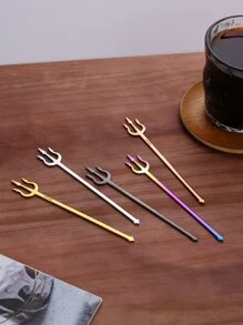 1 顆不鏽鋼三叉戟新穎水果叉多功能雞尾酒鎬咖啡攪拌器 - 黑色 - 查看 5