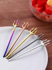 1 顆不鏽鋼三叉戟新穎水果叉多功能雞尾酒鎬咖啡攪拌器 - 黑色 - 查看 7