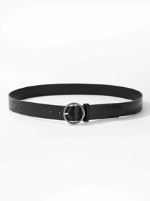 1pc White K Circular Raised Buckle Fashion Decor All-Match Crocodile Pattern Pu Belt For Daily Wear Summer, School Fall, Autumn, Halloween - Black - View 2