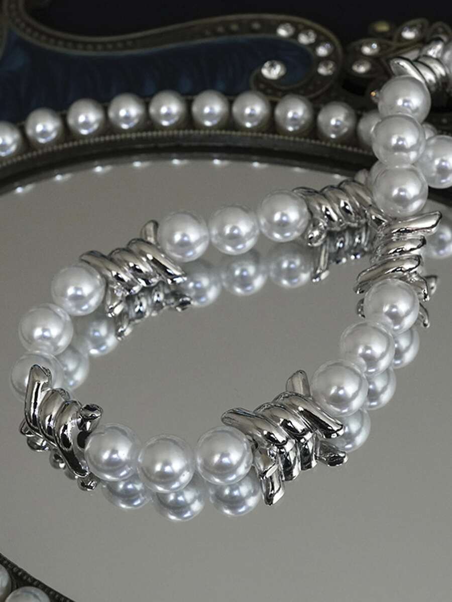 Dây chuyền thiết kế ngọc trai và gai cho nam, phong cách Punk Gothic Châu Âu và Mỹ, độc đáo, cá nhân hóa, trang sức đôi cao cấp nhẹ nhàng. - trắng - Xem 1