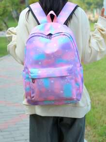 3 件套背包套装，时尚简约清新大容量多口袋轻便背包、铅笔盒、午餐袋，星空涂鸦拼布尼龙材质，多色可选，适合女性办公室、度假、旅行、户外、运动、学生返校，实用礼品套装 - 紫色 - 查看 7