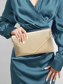 防水、輕便、便攜、經典、休閒閃亮金色 PU 皮革女式信封手拿包輕奢、優雅水鑽、晚宴包、晚餐包適合青少年女大學生、菜鳥和白領，非常適合辦公室、大學、工作、商務,通勤, 戶外, 旅行, 郊遊 - 金色 - 查看 1