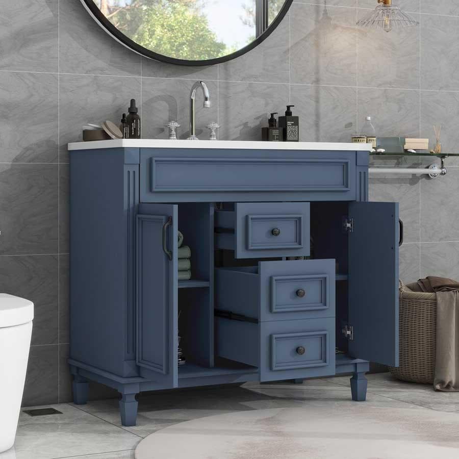 Merax 36'' Bathroom Vanity with Top Sink, Royal Blue Mirror