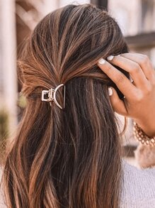 2pcs Women's Small Size Gold Rectangular & Semi-Circular Metal Top & Hollowed-Out Alloy Claw Clip Casual Hair Claws Hair Clips Hair Jaw Clip Hair Clamps Hair Clutch Hair Catcher Clip, School Stuff, College