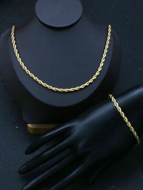 1set/2Pcs 4mm Width Stainless Steel Twist Chain Necklace Bracelet jewelry set For Women Men