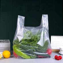 50入組白色透明塑料包帶手柄,攜帶背心包適用於雜貨&餐飲包裝使用在,餐廳,雜貨店店鋪和水果店鋪 - 無色 - 查看 3