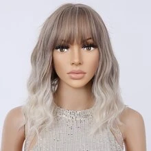 漸層灰灰色的至中長款14英寸波浪狀的頭髮合成纖維纖維耐熱纖維適用於日常穿著派對角色扮演度假
