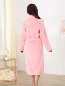 柔軟吸水的粉色浴袍 - 粉色 - 查看 3