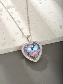 1入組時髦&發亮的925純銀水晶裝飾的海洋心形墜飾項鍊合適的適用於女性婚禮&商業