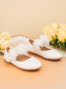 2023 时尚纯色花卉图案圆头防滑平底户外休闲公主鞋，漆皮/绒面革