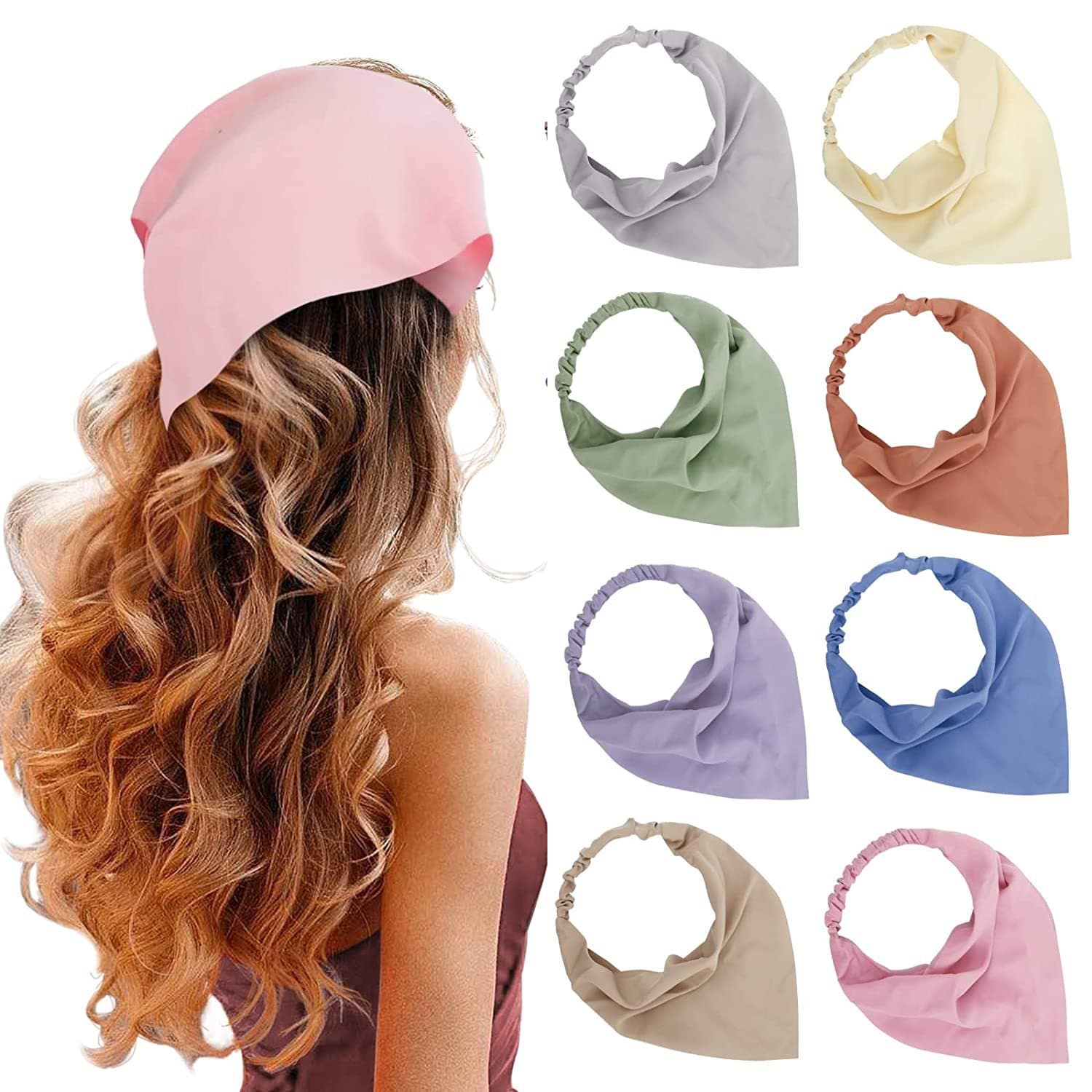8pcs Solid Color Macaroon Tone Elastic Hair Bands For Women's Headbands And Bandanas - Multicolor - View 1
