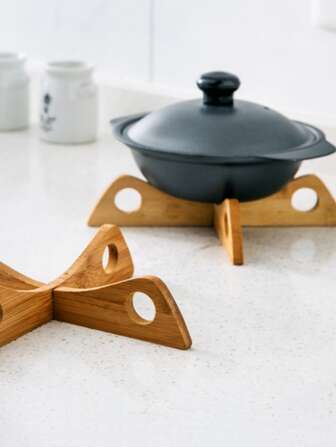 竹木鍋菜鍋三腳架可拆卸冷卻架，耐熱墊架，適用於熱菜鍋碗茶壺