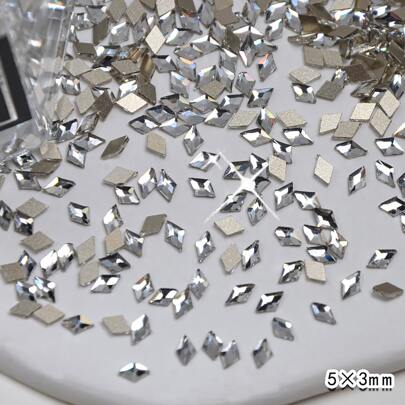 50Pcs 5*3Mm White Rhinestone Rhinestones-Shaped Flatback Glass Rhinestone, Nail Art Decorations Diy Nail Charms Nail Gems Nail Supplies Nails