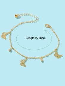 1pc Gold Plated Hollow Out Butterfly Pendant Anklet For Women, Beach & Casual