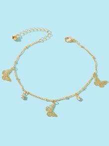 1pc Gold Plated Hollow Out Butterfly Pendant Anklet For Women, Beach & Casual