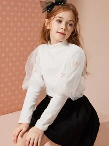 Áo thun tay dài giả cổ cho bé gái - trắng - Xem 5