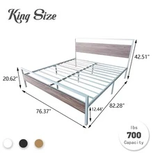 Modern Industrial Bed Frame Metal Platform With Rustic Wooden Headboard And Footboard - White - View 9