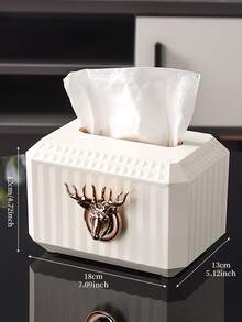 Luxury Plastic Deer Tissue Box Cover, High-grade Automatic Pop-up Tissue Dispenser - White - View 2