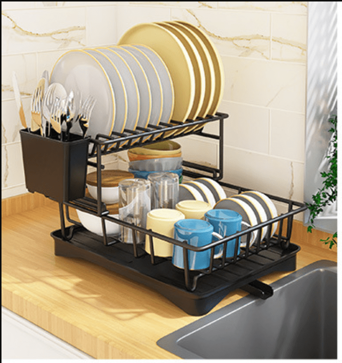 2layer Kitchen Sink Countertop Dish Rack Drainer, Plate Bowl Dish