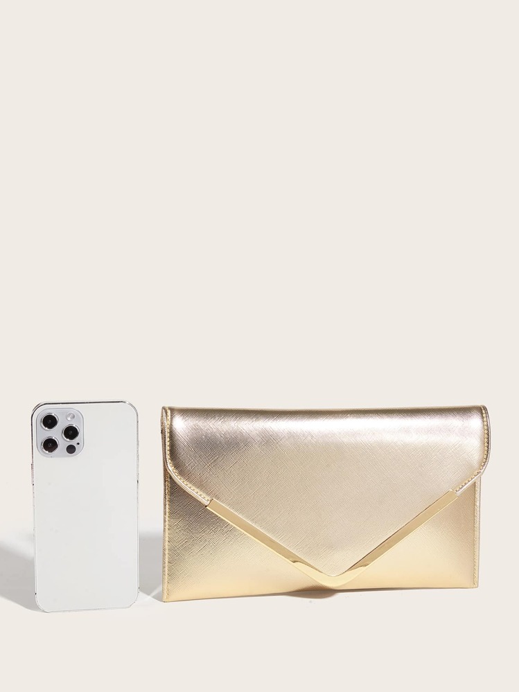 防水、輕便、便攜、經典、休閒閃亮金色 PU 皮革女式信封手拿包輕奢、優雅水鑽、晚宴包、晚餐包適合青少年女大學生、菜鳥和白領，非常適合辦公室、大學、工作、商務,通勤, 戶外, 旅行, 郊遊 - 金色 - 查看 3