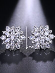 1 Pair Flower Cubic Zirconia Stud Earrings Women For Engagement Wedding Party Female Ear Fashion Jewelry Valentines,Mom,Mother,Mother's Day,Gift