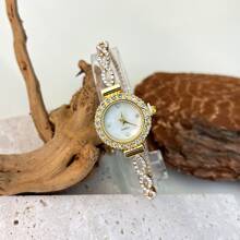 1 pièce Pour Femme Doré Torsadé Bracelet Sangle Avec Avec Strass Élégant Montre À Quartz Adapté Pour Port Quotidien