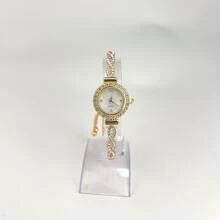 1 pièce Pour Femme Doré Torsadé Bracelet Sangle Avec Avec Strass Élégant Montre À Quartz Adapté Pour Port Quotidien