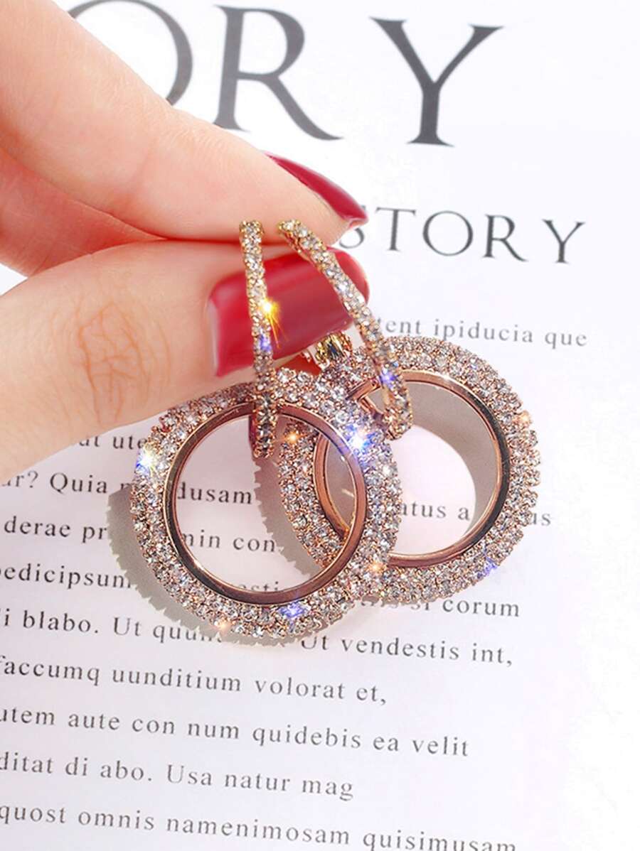 1pair Micro Inlaid Geometric Circle Pendant Earrings