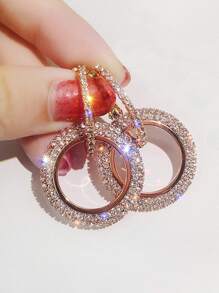 1pair Micro Inlaid Geometric Circle Pendant Earrings