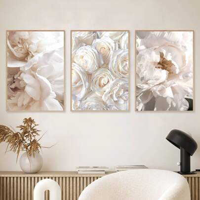 3pcs Beige Flower Canvas Paintings ,Modern Floral Canvas Wall Art ,Artwork Wall Painting for Bathroom Bedroom Office Living Room Home Wall Decor ,NO Frame 15.7X23.6 inch