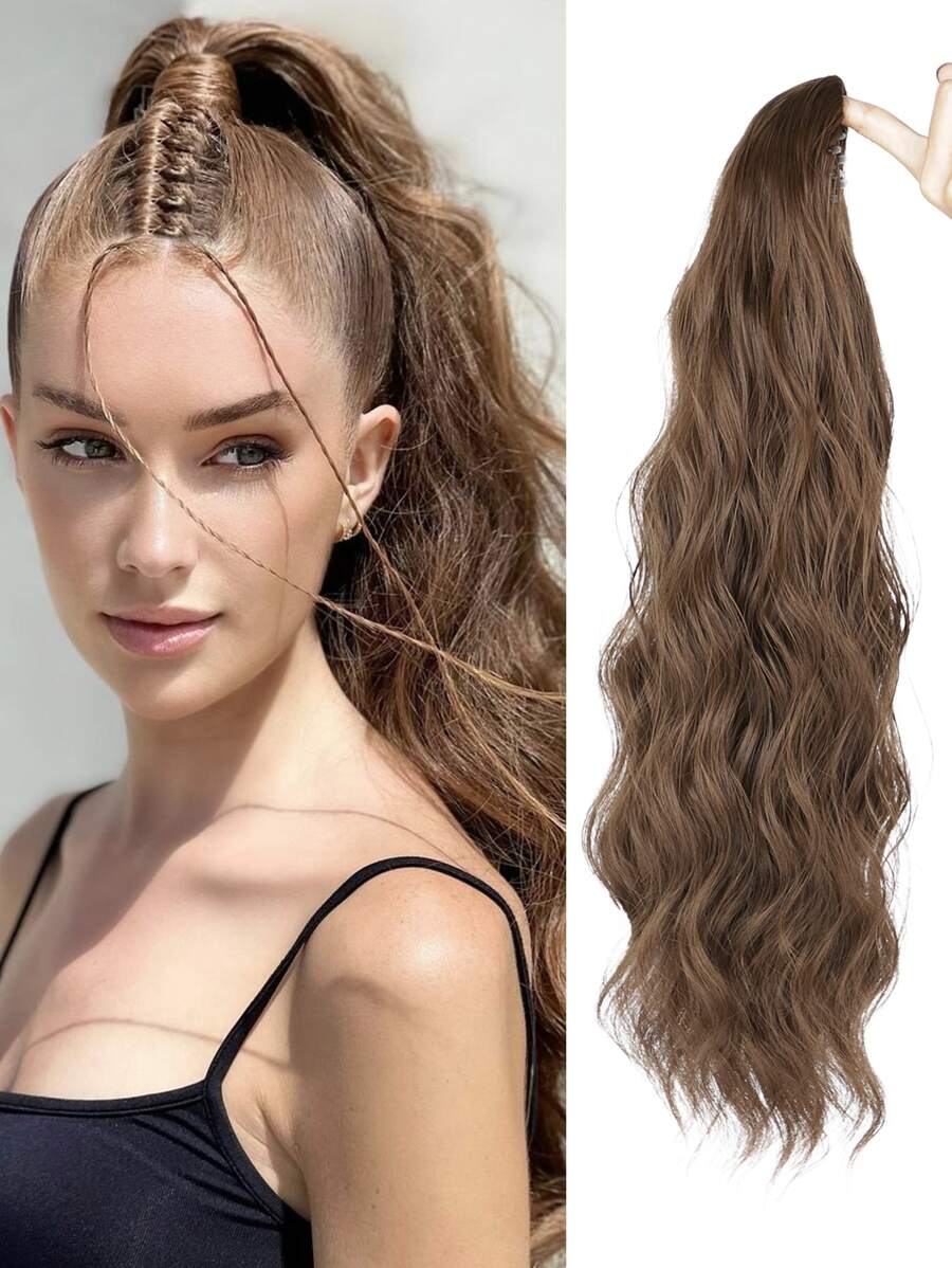 爪子馬尾延伸20英寸長的馬尾毛髮延伸,波浪爪夾馬尾裝置合成髮馬尾,毛茸茸的髮片片適用於女人（淺棕色） - Light Brown - 查看 1