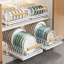 Kitchen Dish Storage Rack With Homemade Drawer Type Pull-out Basket For Cabinet, Kitchen Organizer For Bowl & Plate Draining - Black - View 2