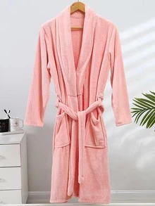 柔軟吸水的粉色浴袍 - 粉色 - 查看 4