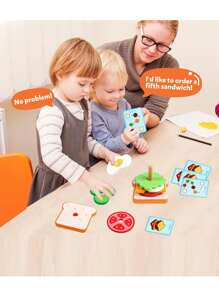 Christmas Decoration 1 Box Of Wooden Sandwich/Burger Toy Set For Boys And Girls, Pretend Play And Pre-School Education, Helps Improve Hand-Eye Coordination Skills School, Student,Stationery,School Supplies - Multicolor - View 6