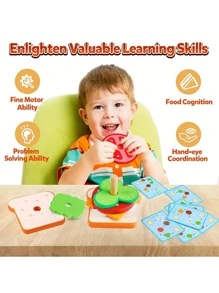 Christmas Decoration 1 Box Of Wooden Sandwich/Burger Toy Set For Boys And Girls, Pretend Play And Pre-School Education, Helps Improve Hand-Eye Coordination Skills School, Student,Stationery,School Supplies - Multicolor - View 5