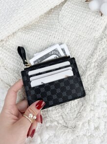 Stone Pattern Alligator Print PU Portable Zipper Ultra-Thin Minimalist Small 6-Card Pack Multi-Card Purse Fashion Short Wallet Simple Daily Use Card Holder Card Holder Wallet Business Card Holder Credit Card Holder Card Holder Women For Women Mini Wallet Card Wallet - Black - View 3