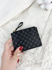 Stone Pattern Alligator Print PU Portable Zipper Ultra-Thin Minimalist Small 6-Card Pack Multi-Card Purse Fashion Short Wallet Simple Daily Use Card Holder Card Holder Wallet Business Card Holder Credit Card Holder Card Holder Women For Women Mini Wallet Card Wallet - Black - View 4