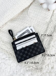 Stone Pattern Alligator Print PU Portable Zipper Ultra-Thin Minimalist Small 6-Card Pack Multi-Card Purse Fashion Short Wallet Simple Daily Use Card Holder Card Holder Wallet Business Card Holder Credit Card Holder Card Holder Women For Women Mini Wallet Card Wallet - Black - View 5