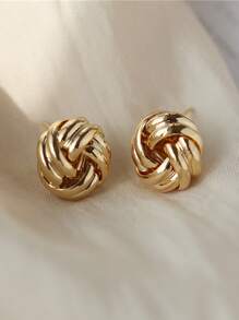 1pair Women's Simple Golden Circle Twisted Knot Earrings, Cute Style Suitable For Wedding, Party And Daily Use Casual Halloween