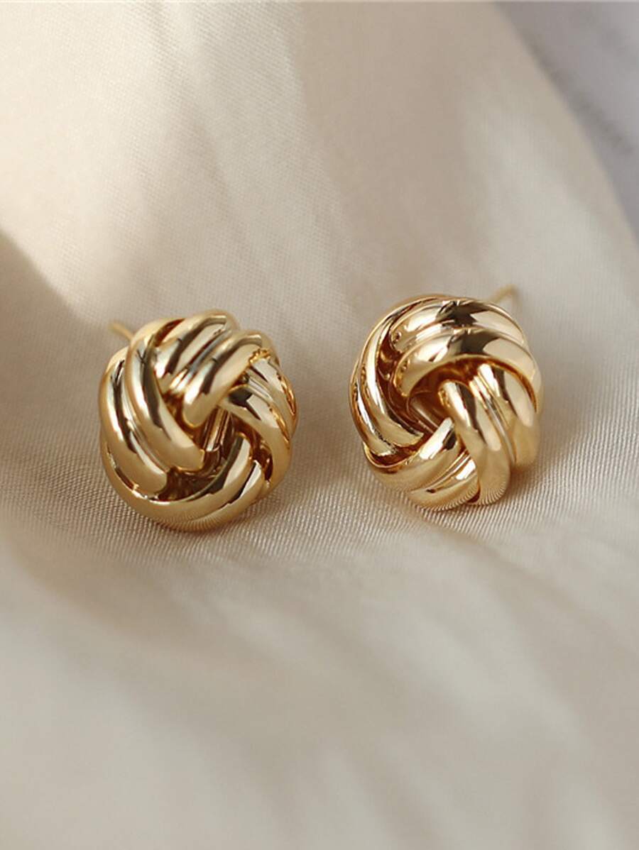 1pair Women's Simple Golden Circle Twisted Knot Earrings, Cute Style Suitable For Wedding, Party And Daily Use Casual Halloween