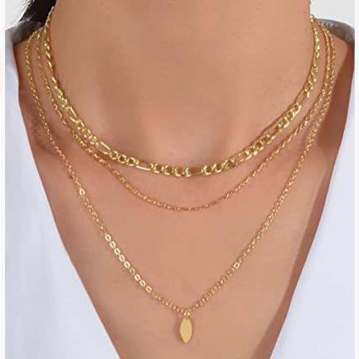 1pc Gold Color Fashionable 3-layer Leaf Necklace For Daily Wear - Gold - View 1
