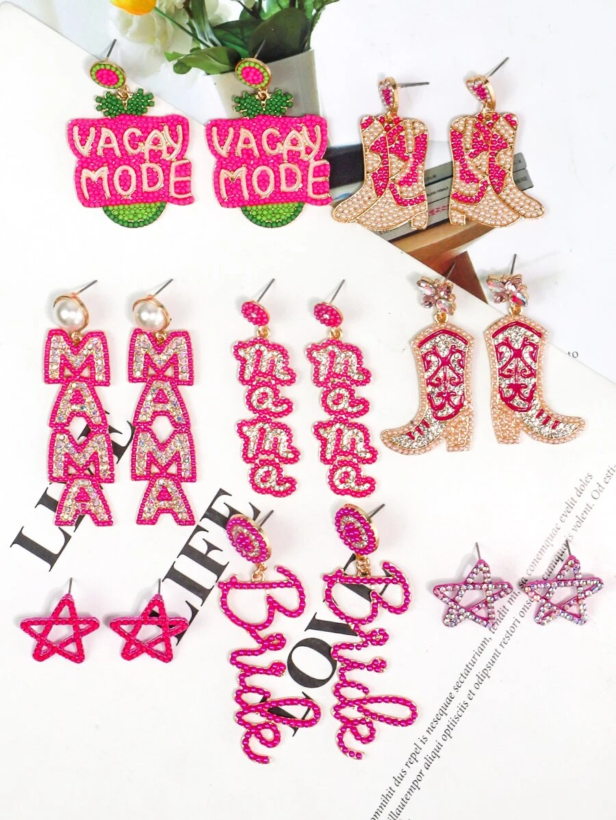 1對粗粉色珠寶合金耳環,帶鑽石細節,適合女性日常佩戴